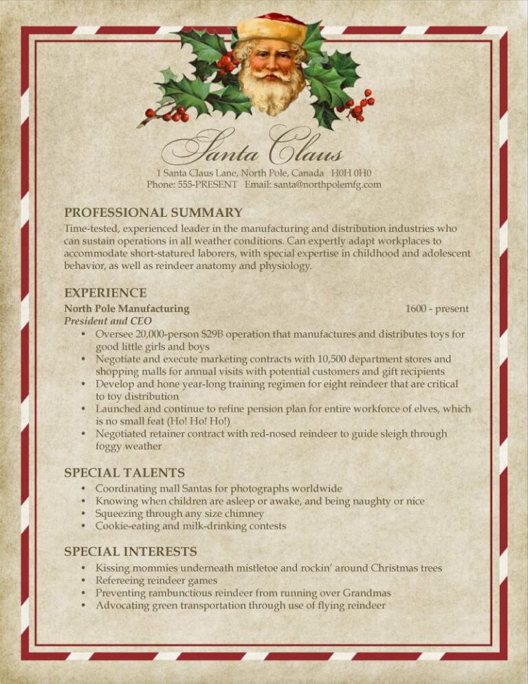 Le CV du Père Noël Le CV du Père Noël